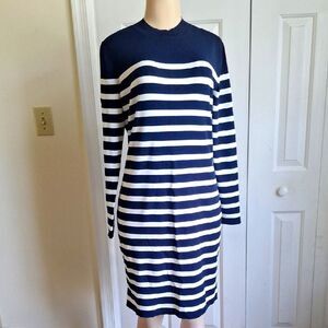 $89 Banana Republic Navy and White Striped Long Sleeve Dress Size Large